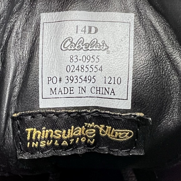 Cabela's Brown Leather Boot MEN's 14D Thinsulate Dry Plus Rubber Outsole Outdoor - Picture 9 of 11